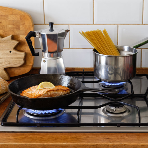 Food cooking on a gas range