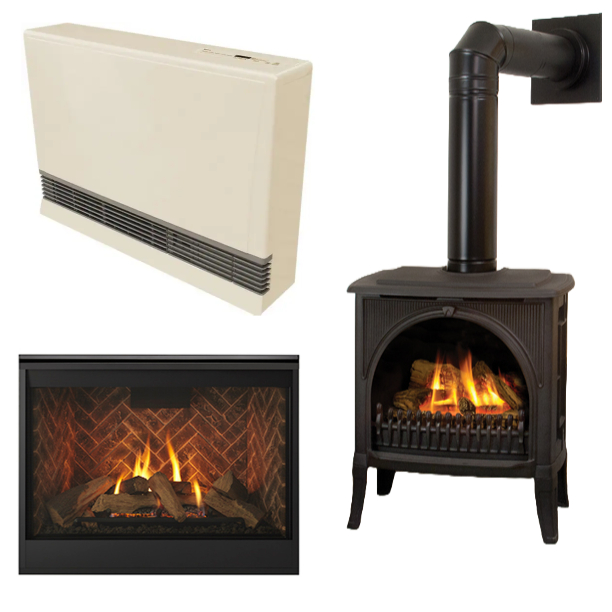 Vented gas heatings stove, fireplace, and wall furnace