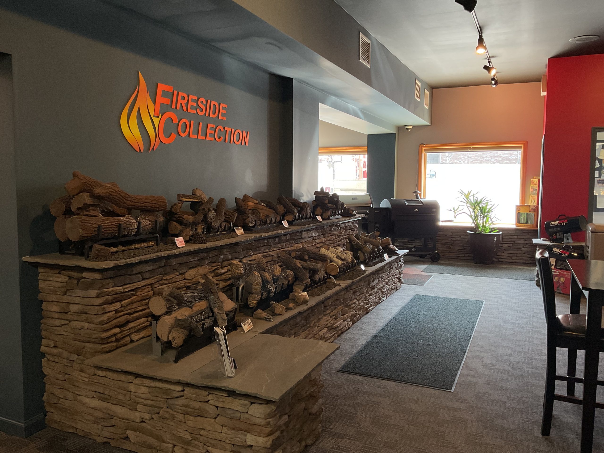 Shaffer's Bottled Gas showroom fireside collection with gas log sets